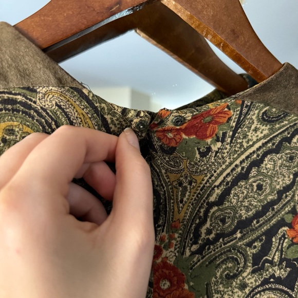 Raoul Black, Sage Green, and Orange Floral Paisley Long Sleeve Drop Waist Dress - Picture 9 of 13